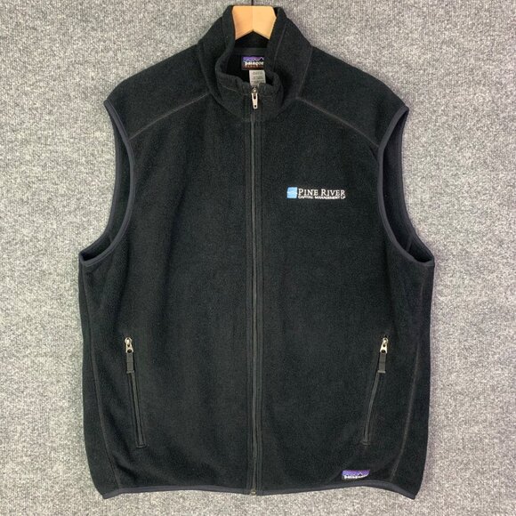 Used shirts Patagonia Black Fleece Vest Pine River Logo Zip Pocket Sleeveless XL - Picture 1 of 10